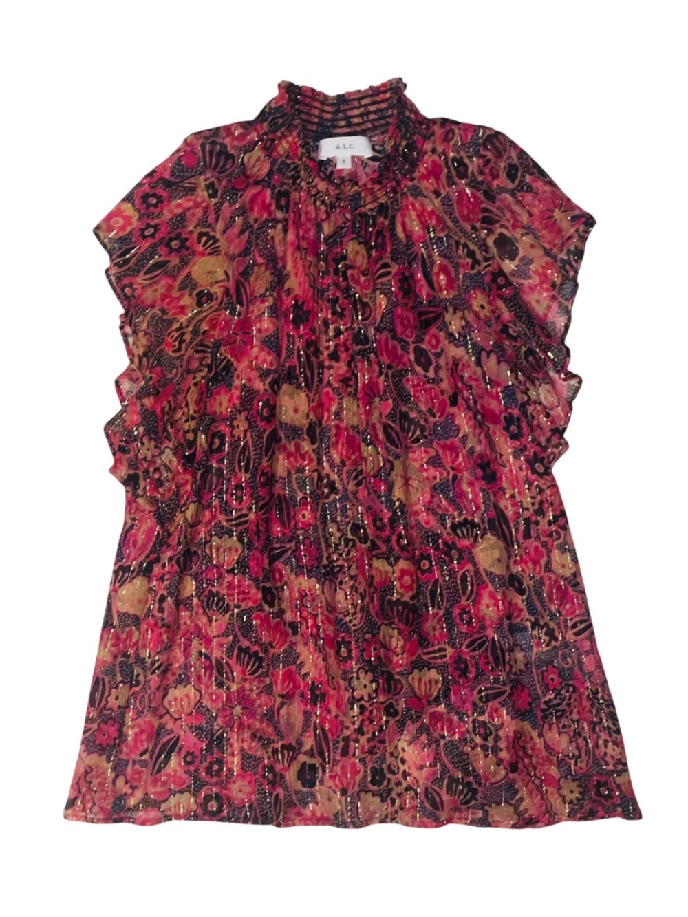 Hayley Floral & Metallic Flutter Sleeve Silk Blend Top LIKE NEW CONDITION Sz.: 0